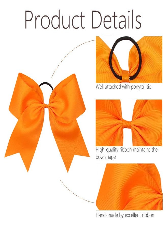 Oaoleer 16PCS 8" Large Cheer Hair Bows Ponytail Holder Elastic Band Handmade for Cheerleading Teen Girls College Sports (16 Pcs) (Orange) - Image 4